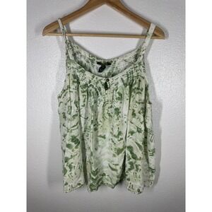 Millenium Shirt Women 2X Green White Tie Dye Smocked Spaghetti Strap Rayon Tank
